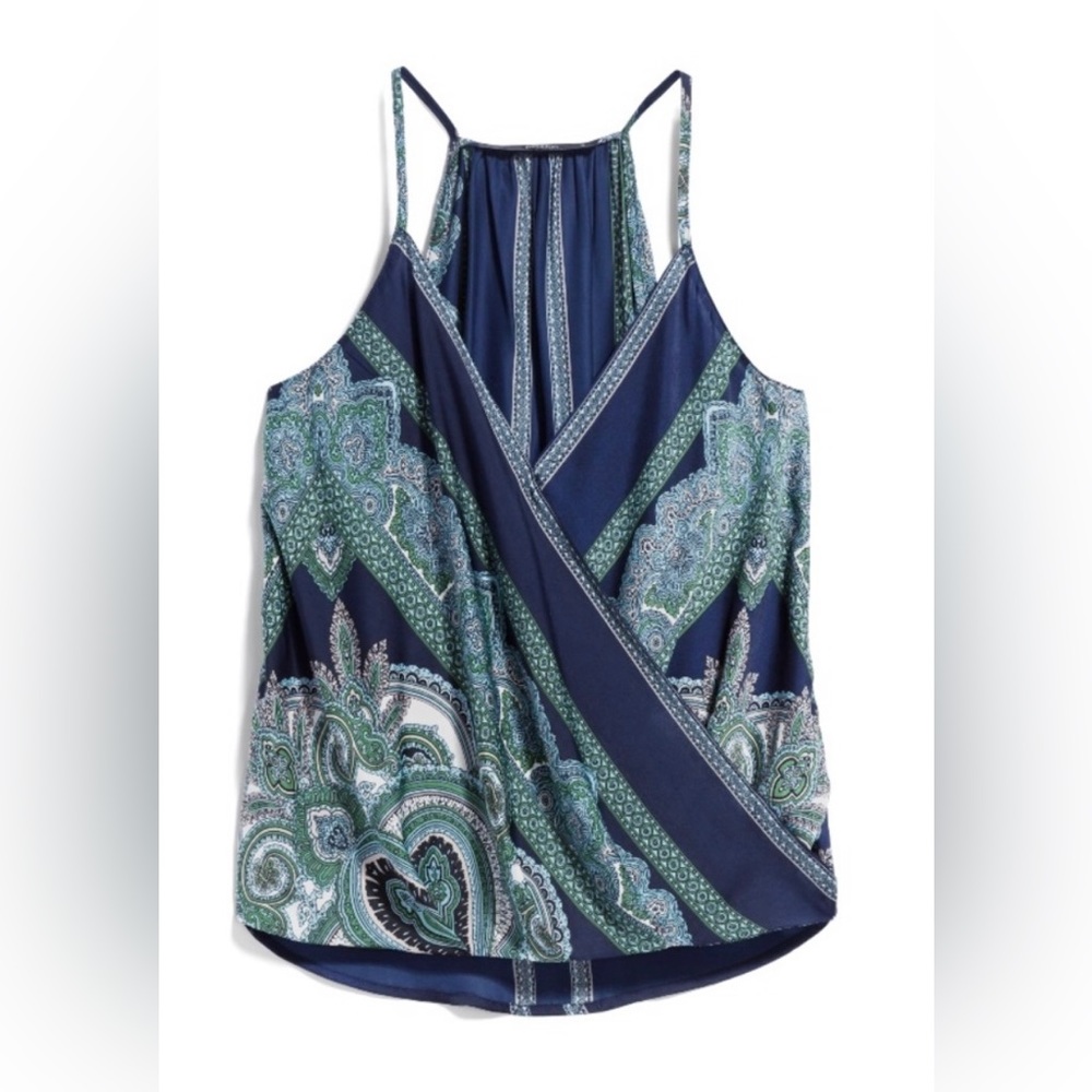 NWT Fun2Fun Crossover Blouse cami Navy size XS flowy, silky, fun